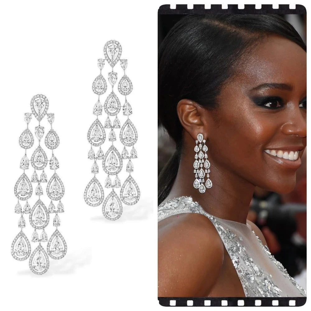 Elegant Bridal Drop Earrings *Shiny White CZ Dangle Jewelry*