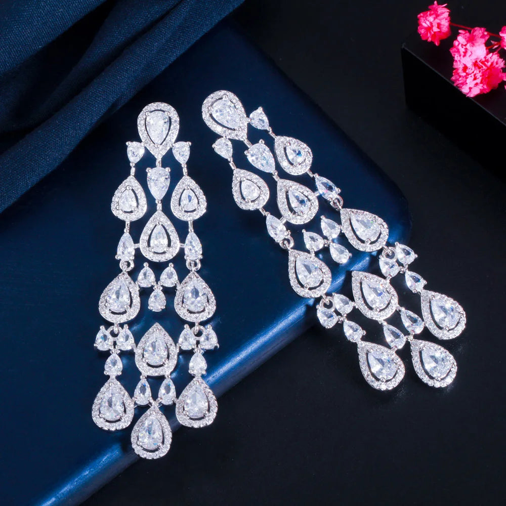Elegant Bridal Drop Earrings *Shiny White CZ Dangle Jewelry*