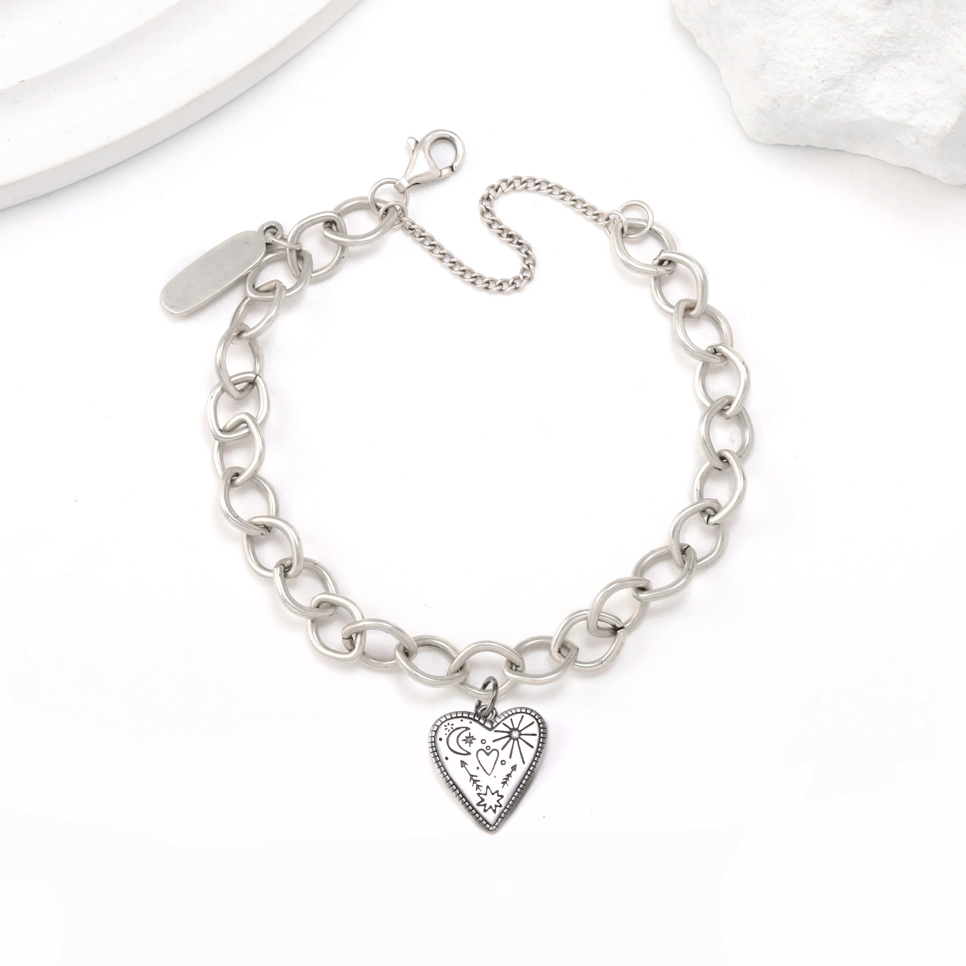 James Avery Style Forged Link Bracelet with Turquoise Heart Pendant