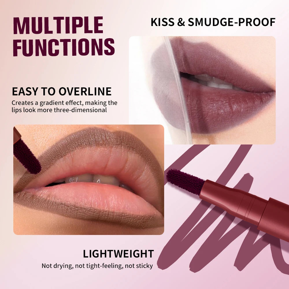Duo Kiss Lip Perfector *2-in-1 Smudge-Proof Lip Stain & Liner Pen with Dual Tips*