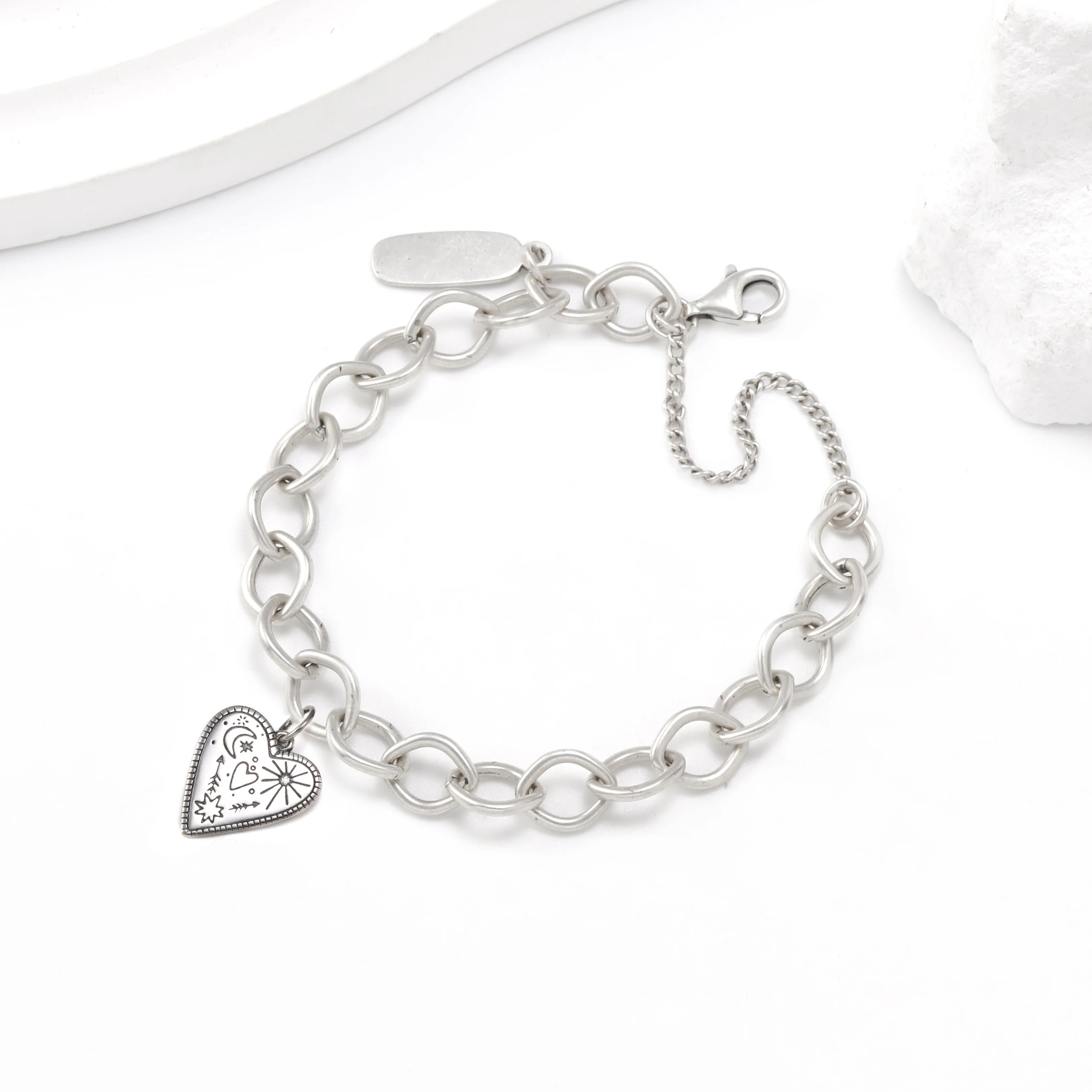 James Avery Style Forged Link Bracelet with Turquoise Heart Pendant