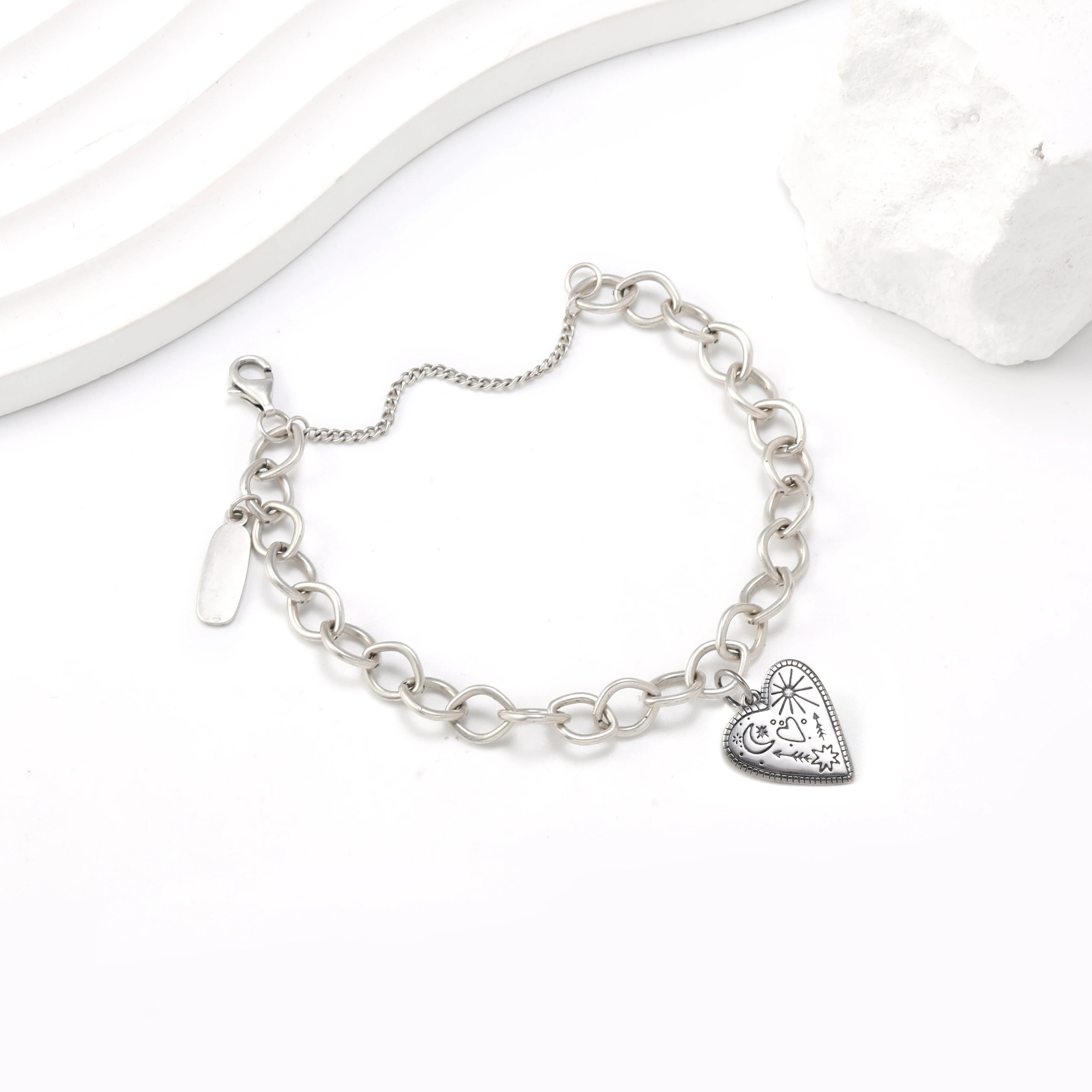 James Avery Style Forged Link Bracelet with Turquoise Heart Pendant