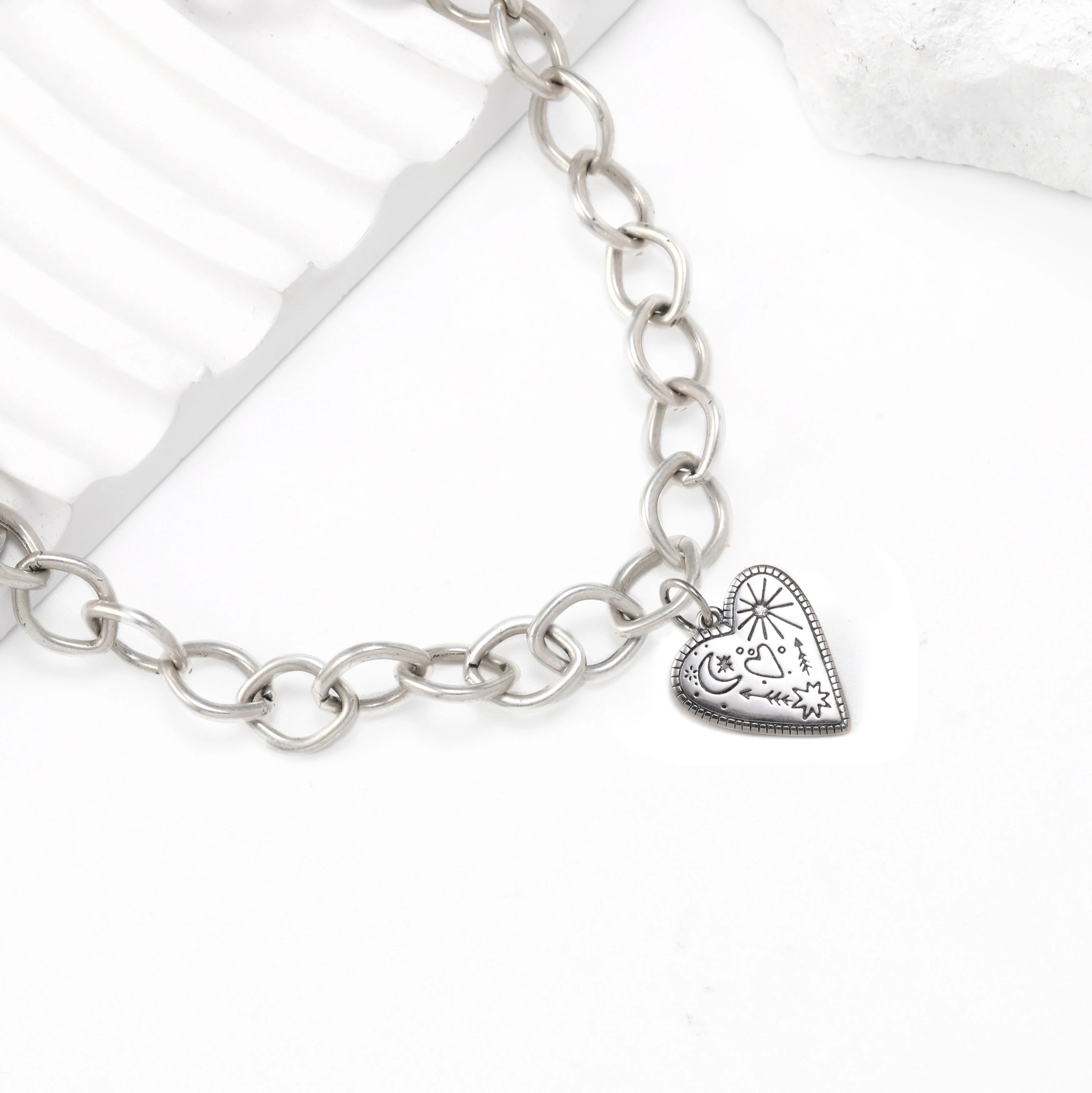 James Avery Style Forged Link Bracelet with Turquoise Heart Pendant