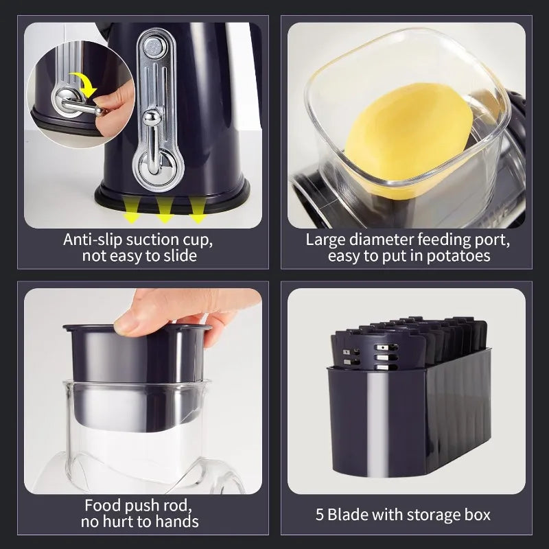 Safe Slice *5-in-1 Manual Food Processor - Chopper, Slicer, Grater & Shredder*