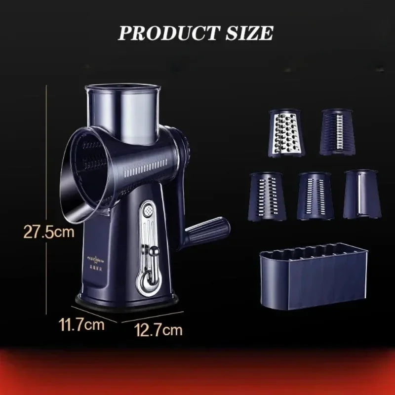 Safe Slice *5-in-1 Manual Food Processor - Chopper, Slicer, Grater & Shredder*