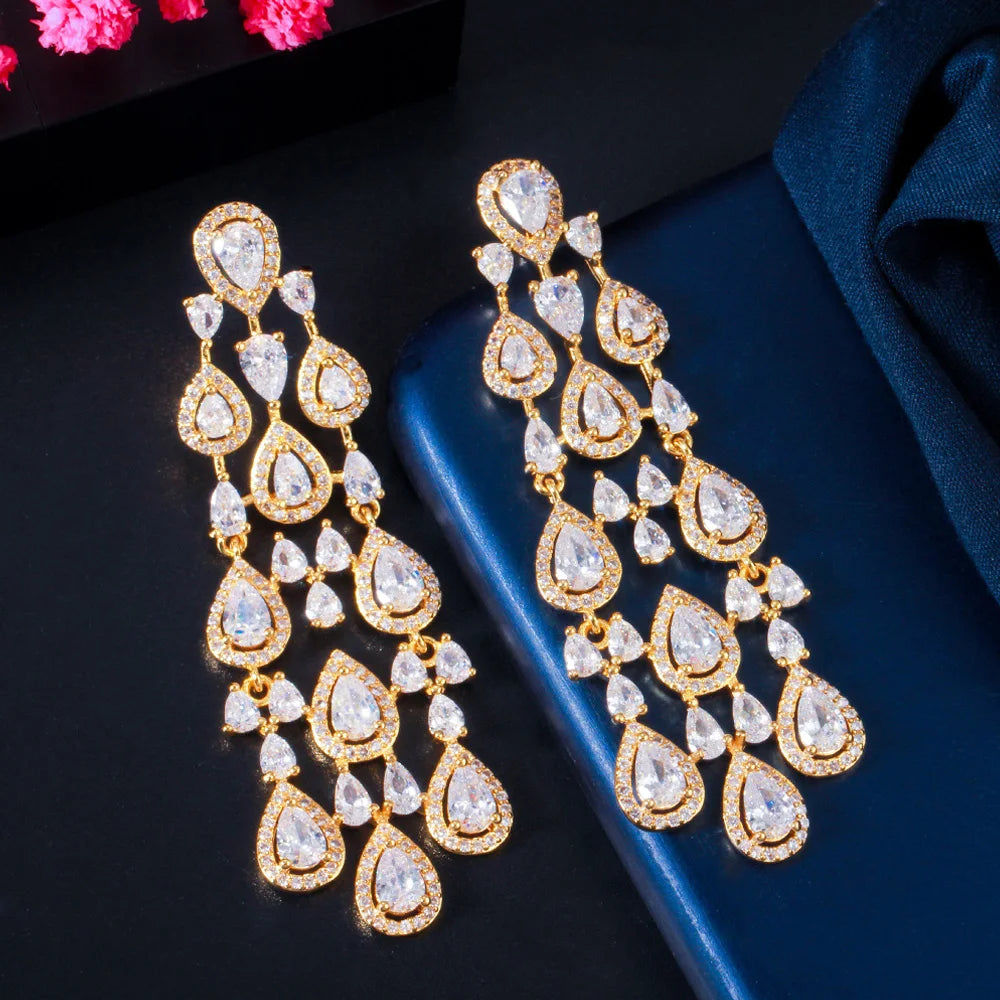 Elegant Bridal Drop Earrings *Shiny White CZ Dangle Jewelry*