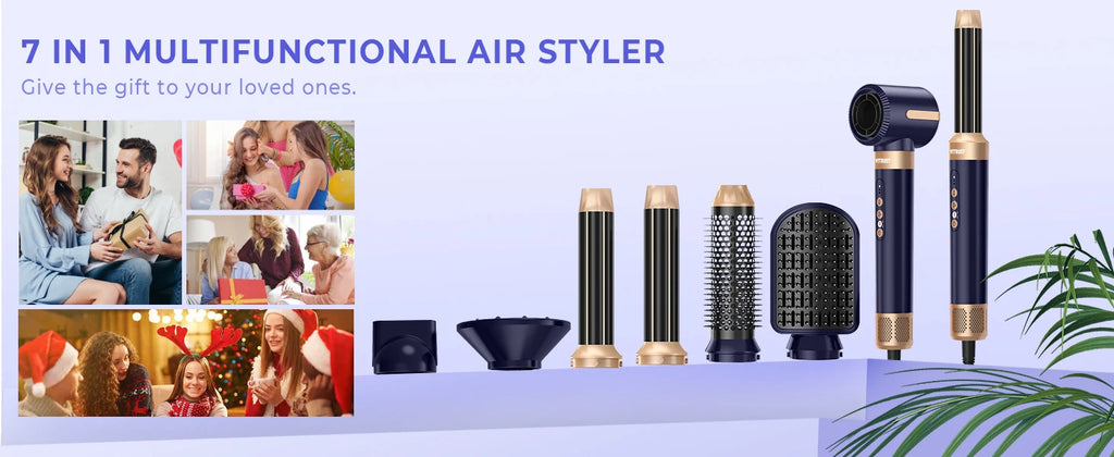 Style Flow 7-in-1 *Brushless Ionic Hot Air Styling Brush & Hair Dryer with Diffuser & Auto Curler*