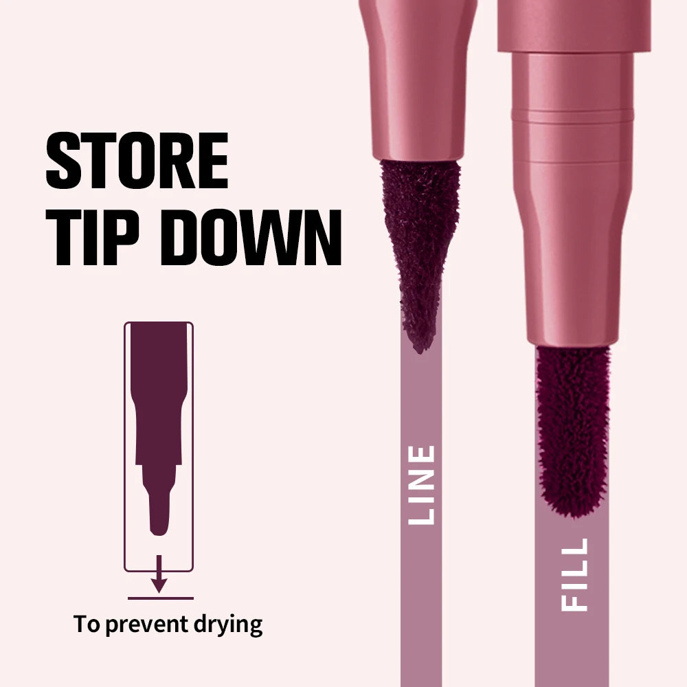 Duo Kiss Lip Perfector *2-in-1 Smudge-Proof Lip Stain & Liner Pen with Dual Tips*