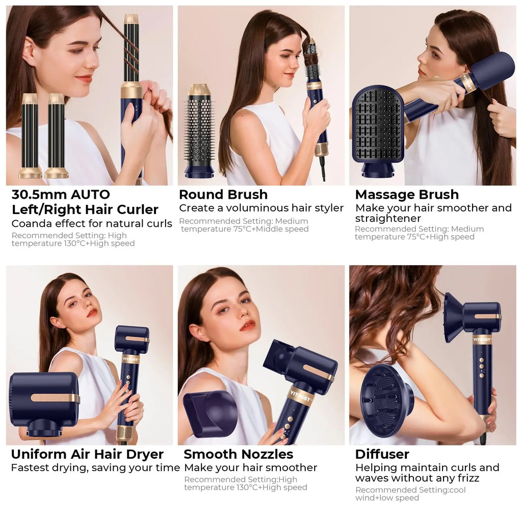 Style Flow 7-in-1 *Brushless Ionic Hot Air Styling Brush & Hair Dryer with Diffuser & Auto Curler*