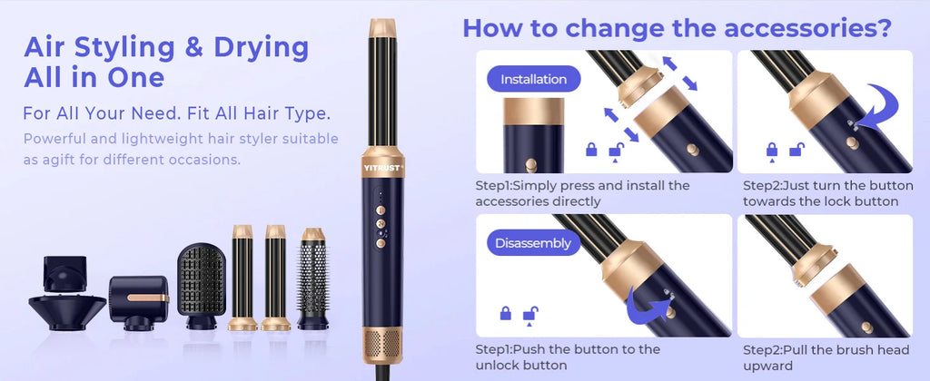 Style Flow 7-in-1 *Brushless Ionic Hot Air Styling Brush & Hair Dryer with Diffuser & Auto Curler*