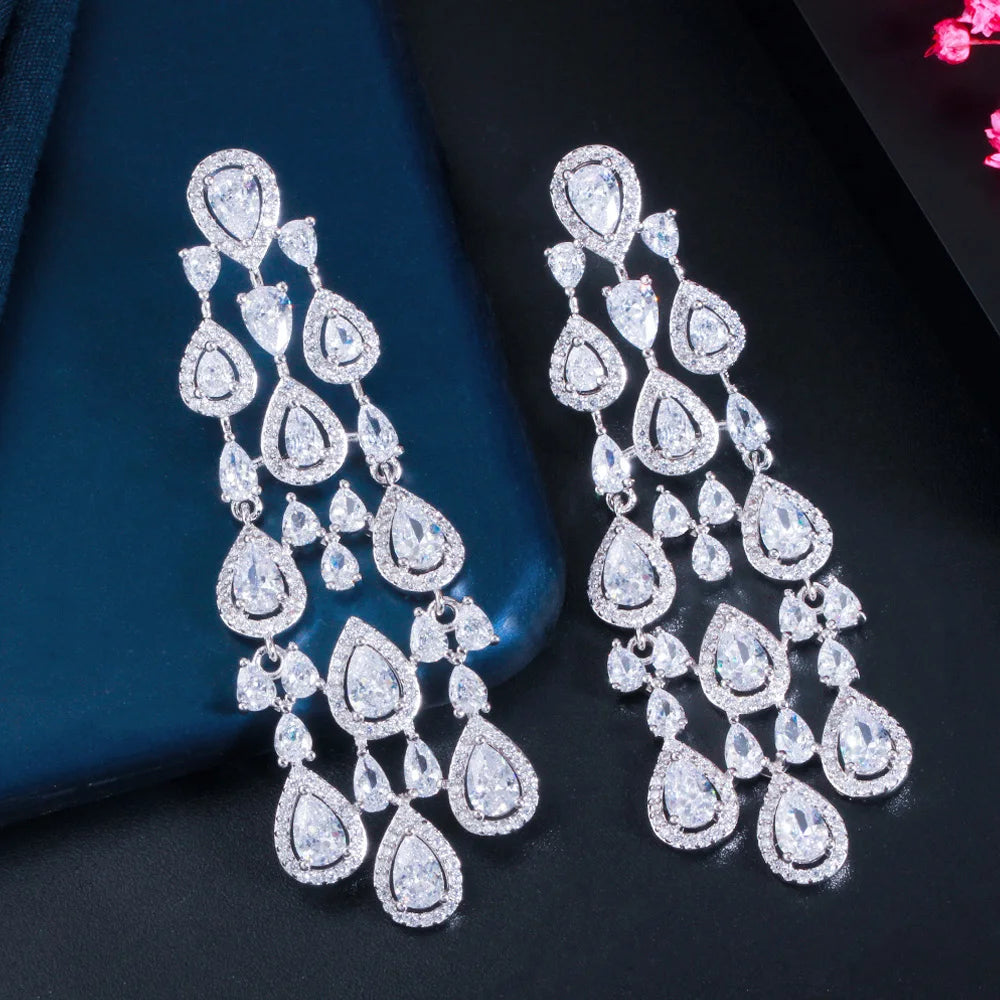 Elegant Bridal Drop Earrings *Shiny White CZ Dangle Jewelry*