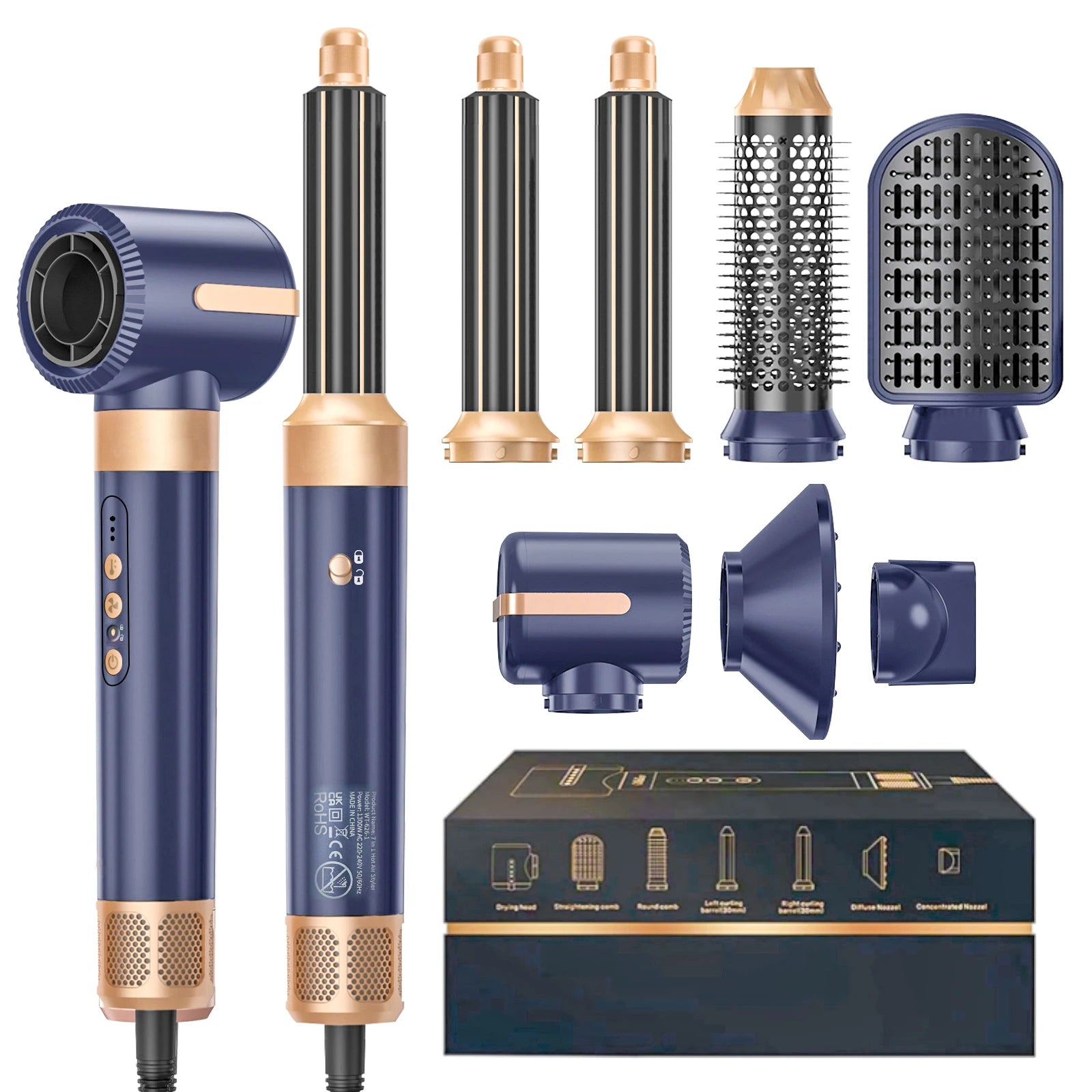 Style Flow 7-in-1 *Brushless Ionic Hot Air Styling Brush & Hair Dryer with Diffuser & Auto Curler*